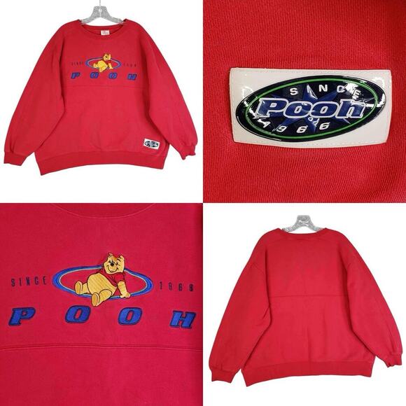 VINTAGE Winnie The Pooh The Disney Store Sweatshirt L Large Red Fleece 90s - Picture 1 of 11